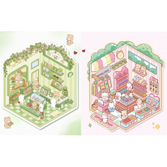 Fresh Bakes & Quick Stops DIY 3D Scene Stickers 2 Lovely Miniature Scenes-Bear Bakery convience store candy sweet beginner