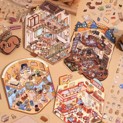 Capybara World DIY 3D Scene Stickers 4 Cute Miniature Scenes