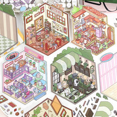 Furry Friends’ Town DIY 3D Scene Stickers Lovely Miniature Scenes beginner
