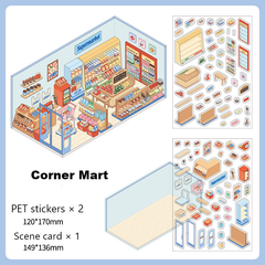Corner Series: Sweet, Sip, Stay & Shop DIY 3D Scene Stickers 4 Lovely Miniature Scenes-Cafe Bakery Sweetness Supermarket Bedroom intermediate