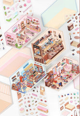Corner Series: Sweet, Sip, Stay & Shop DIY 3D Scene Stickers 4 Lovely Miniature Scenes-Cafe Bakery Sweetness Supermarket Bedroom intermediate