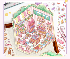 Fresh Bakes & Quick Stops DIY 3D Scene Stickers 2 Lovely Miniature Scenes-Bear Bakery convience store candy sweet beginner
