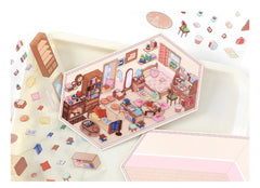 Corner Series: Sweet, Sip, Stay & Shop DIY 3D Scene Stickers 4 Lovely Miniature Scenes-Cafe Bakery Sweetness Supermarket Bedroom intermediate