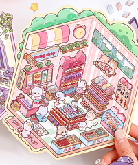 Fresh Bakes & Quick Stops DIY 3D Scene Stickers 2 Lovely Miniature Scenes-Bear Bakery convience store candy sweet beginner