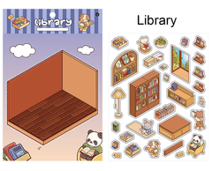 Open Today DIY 3D Scene Stickers 2 Lovely Miniature Scenes-Library Bookshop Bakery advanced