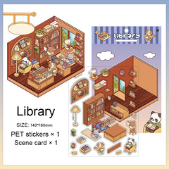 Open Today DIY 3D Scene Stickers 2 Lovely Miniature Scenes-Library Bookshop Bakery advanced