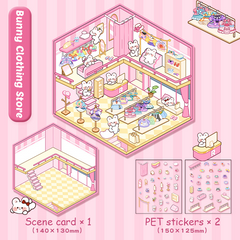 Cute Animals Shop DIY 3D Scene Stickers 4 Cute Miniature Scenes beginner