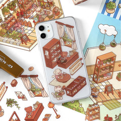 Open Today DIY 3D Scene Stickers 2 Lovely Miniature Scenes-Library Bookshop Bakery advanced