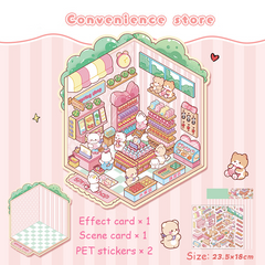 Fresh Bakes & Quick Stops DIY 3D Scene Stickers 2 Lovely Miniature Scenes-Bear Bakery convience store candy sweet beginner