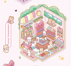 Fresh Bakes & Quick Stops DIY 3D Scene Stickers 2 Lovely Miniature Scenes-Bear Bakery convience store candy sweet beginner
