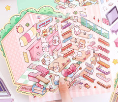 Fresh Bakes & Quick Stops DIY 3D Scene Stickers 2 Lovely Miniature Scenes-Bear Bakery convience store candy sweet beginner