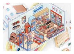 Corner Series: Sweet, Sip, Stay & Shop DIY 3D Scene Stickers 4 Lovely Miniature Scenes-Cafe Bakery Sweetness Supermarket Bedroom intermediate