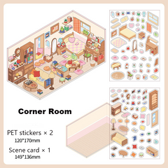 Corner Series: Sweet, Sip, Stay & Shop DIY 3D Scene Stickers 4 Lovely Miniature Scenes-Cafe Bakery Sweetness Supermarket Bedroom intermediate