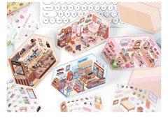 Corner Series: Sweet, Sip, Stay & Shop DIY 3D Scene Stickers 4 Lovely Miniature Scenes-Cafe Bakery Sweetness Supermarket Bedroom intermediate