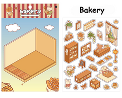Open Today DIY 3D Scene Stickers 2 Lovely Miniature Scenes-Library Bookshop Bakery advanced