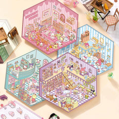 Sanrios Party DIY 3D Scene Stickers 4 Cute Miniature Scenes beginner