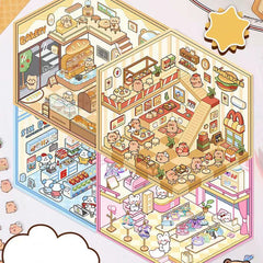 Cute Animals Shop DIY 3D Scene Stickers 4 Cute Miniature Scenes beginner