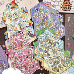 Playing Game DIY 3D Scene Stickers - 4 Cute Miniature Scenes high ranking