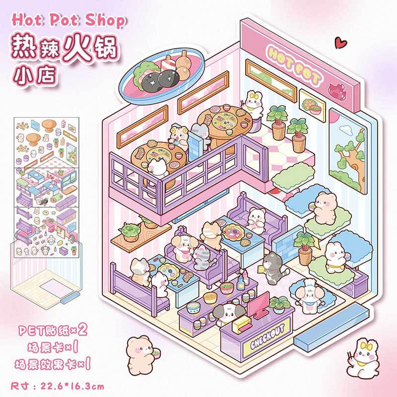 Furry Friends’ Town DIY 3D Scene Stickers Lovely Miniature Scenes beginner