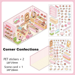 Corner Series: Sweet, Sip, Stay & Shop DIY 3D Scene Stickers 4 Lovely Miniature Scenes-Cafe Bakery Sweetness Supermarket Bedroom intermediate