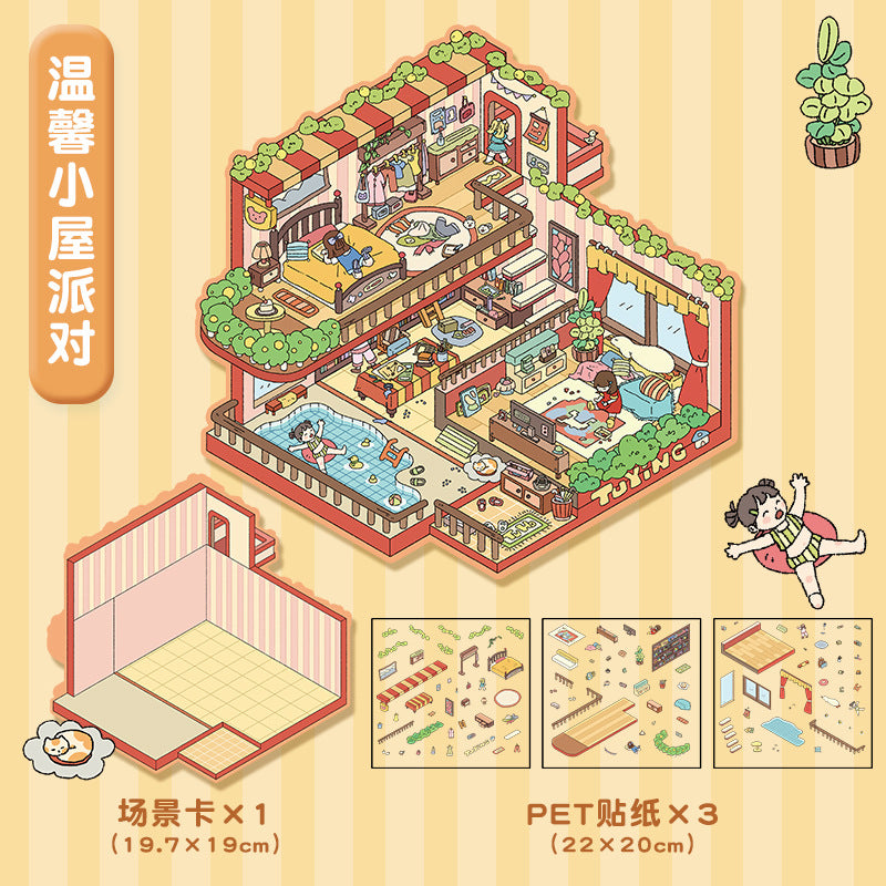 Cute 3D scene collage landscape sticker hand account sticker DIY high ranking