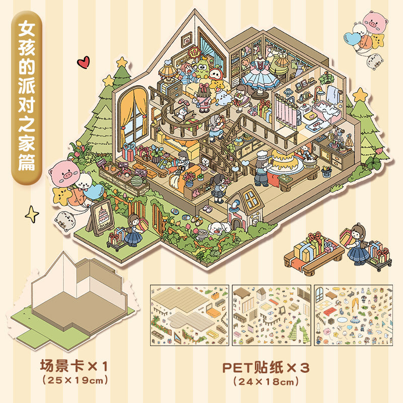 Cute 3D scene collage landscape sticker hand account sticker DIY difficulty