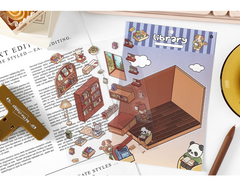 Open Today DIY 3D Scene Stickers 2 Lovely Miniature Scenes-Library Bookshop Bakery advanced