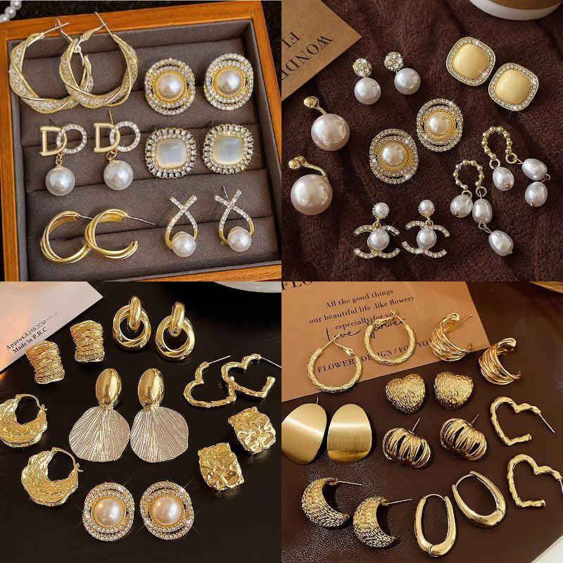 Fairy pearl earrings retro fashion high-end stud earrings temperament earrings