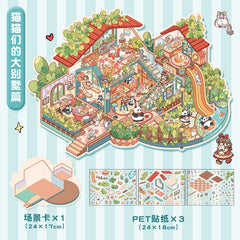 Cute 3D scene collage landscape sticker hand account sticker DIY difficulty
